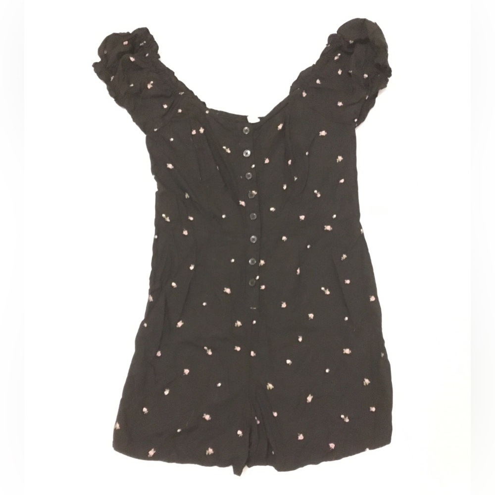 BP Black romper with purple flowers and ruffle sleeves - Picture 2 of 5